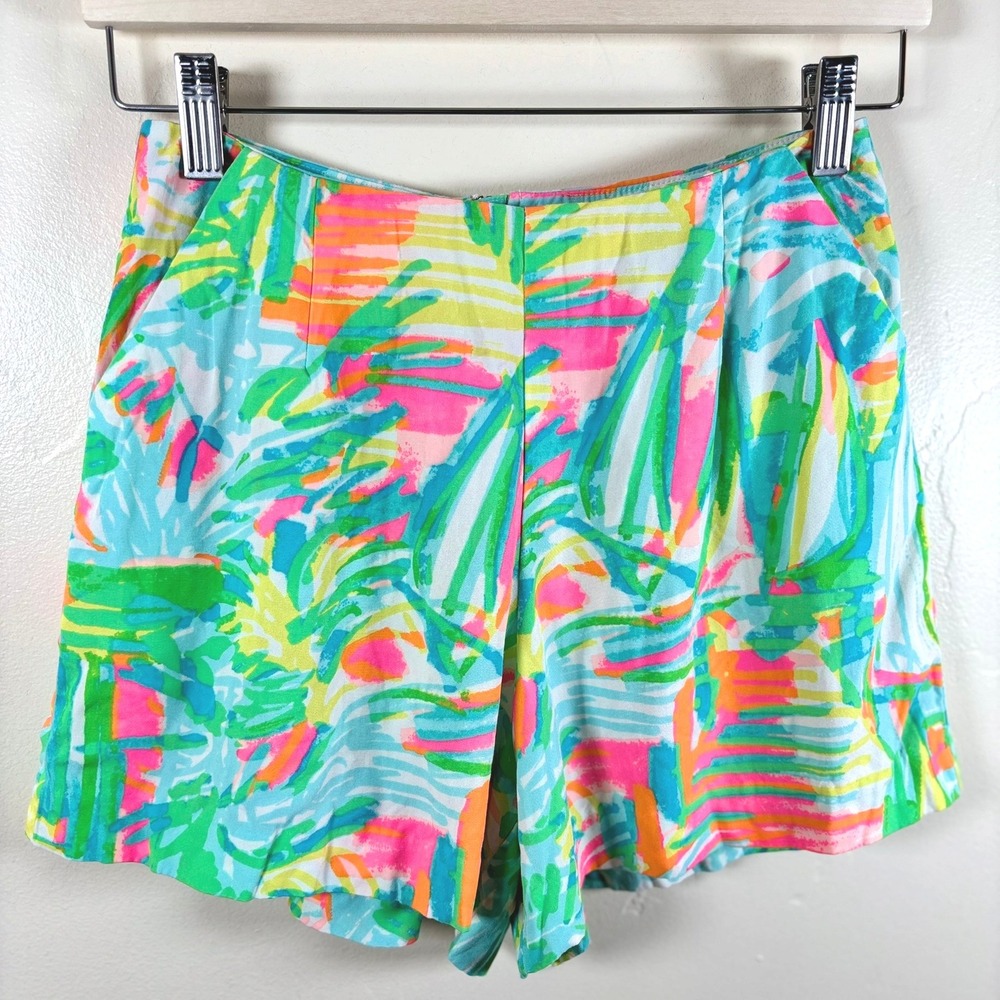 Lilly Pulitzer Linnea Shorts Sea Salt & Sun Rayon‎ Flat Front Back Zip Size 0